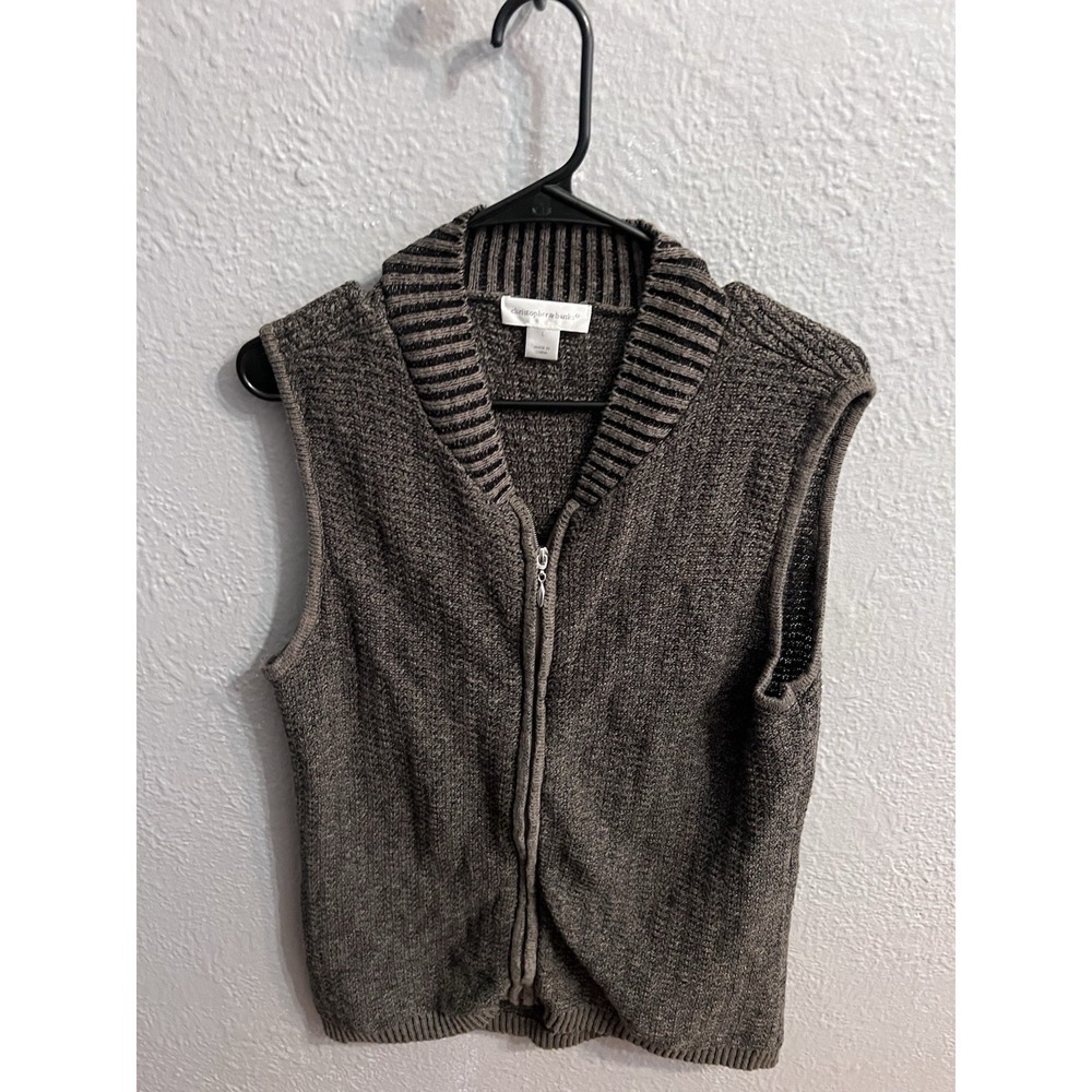 Christopher & Banks Sweater Vest Womens Size Large Greenish Full Zip